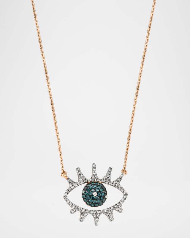 Eye Light Open Multi-Diamond Pendant Necklace, White/Blue